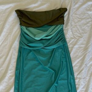 Baobab Chic Strapless Dress in Olive and Aqua